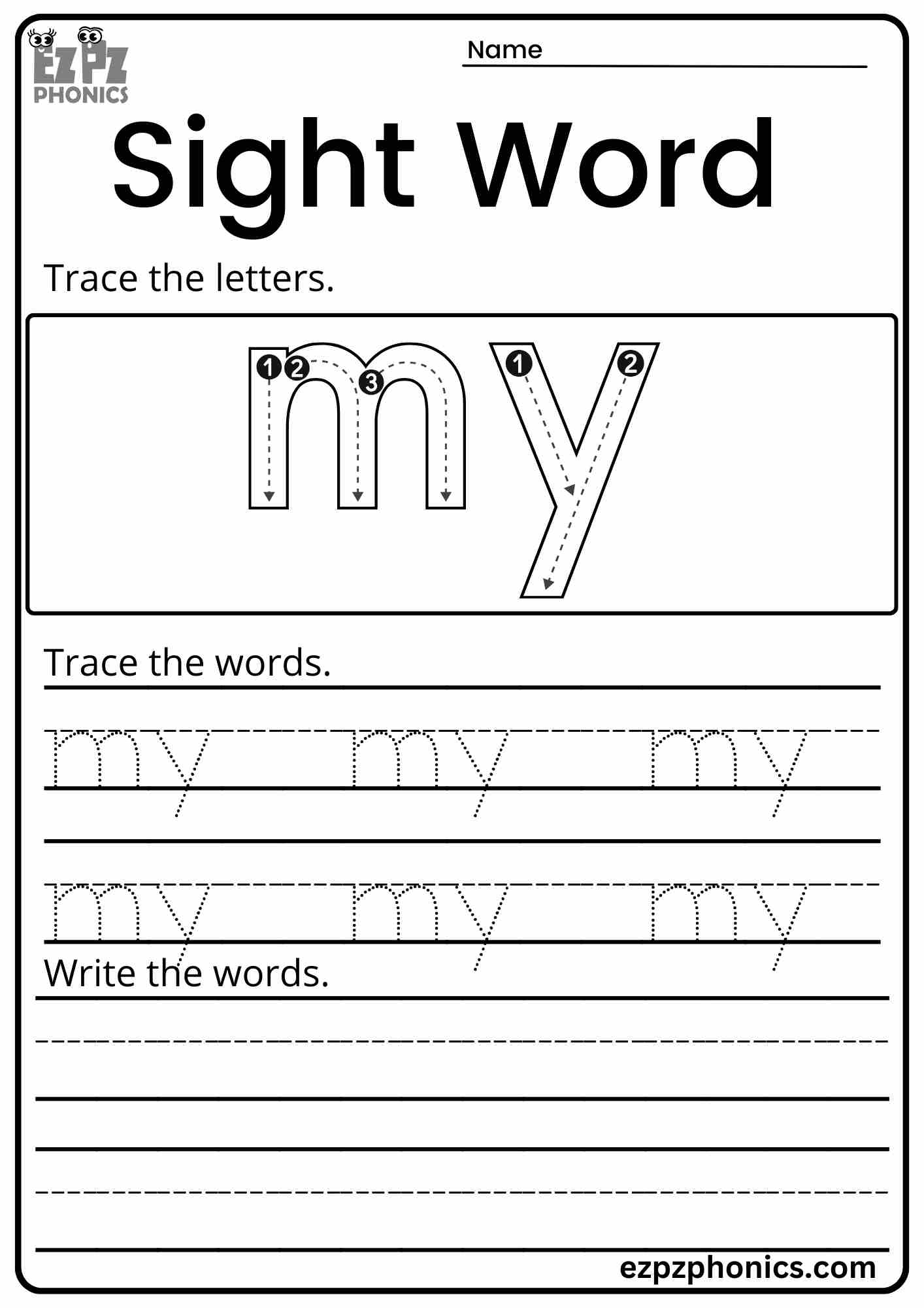 Dolch Sight Word "My" Activity for Early Learners PDF Download
